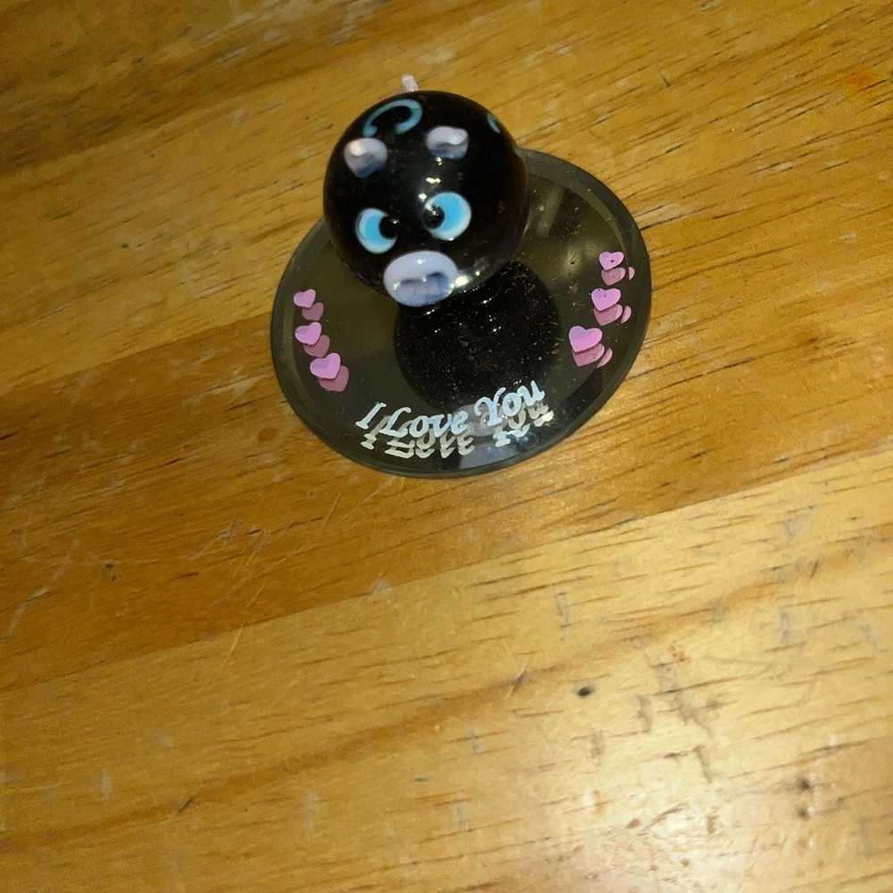 Black Glass Pig Figurine with Pink and Blue Accents